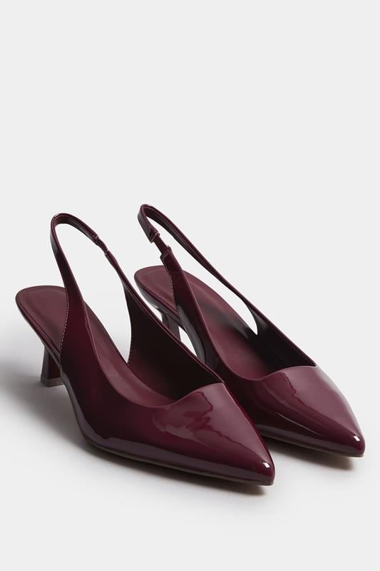 Evans Yours Burgundy Red Patent Slingback Kitten Heels In Extra Wide EEE Fit