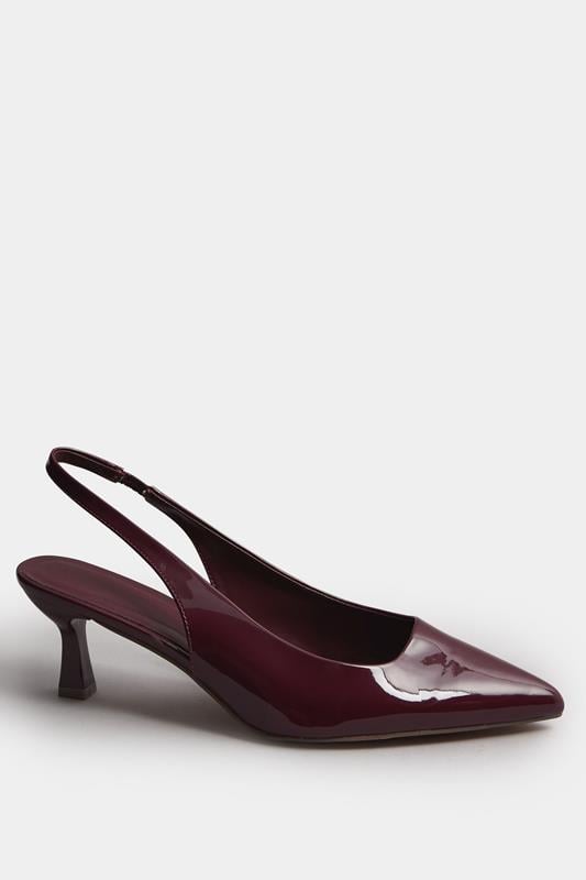 Evans Yours Burgundy Red Patent Slingback Kitten Heels In Extra Wide EEE Fit