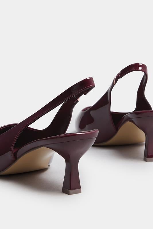 Evans Yours Burgundy Red Patent Slingback Kitten Heels In Extra Wide EEE Fit