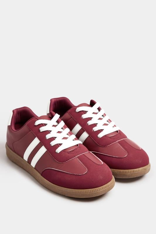 Evans Yours Burgundy Red Retro Stripe Trainers In Extra Wide EEE Fit