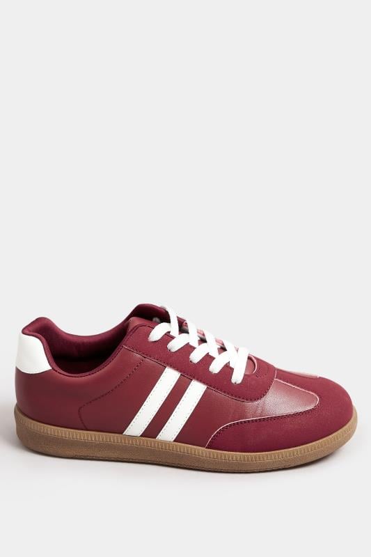 Evans Yours Burgundy Red Retro Stripe Trainers In Extra Wide EEE Fit