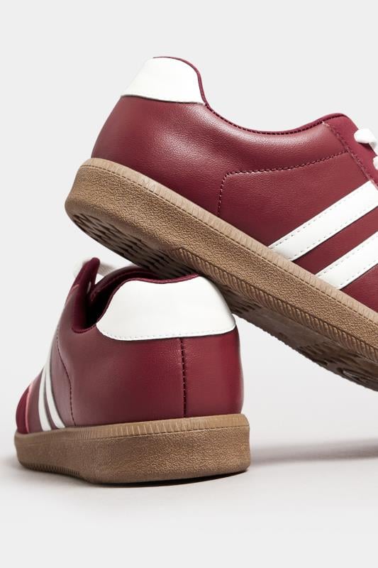 Evans Yours Burgundy Red Retro Stripe Trainers In Extra Wide EEE Fit