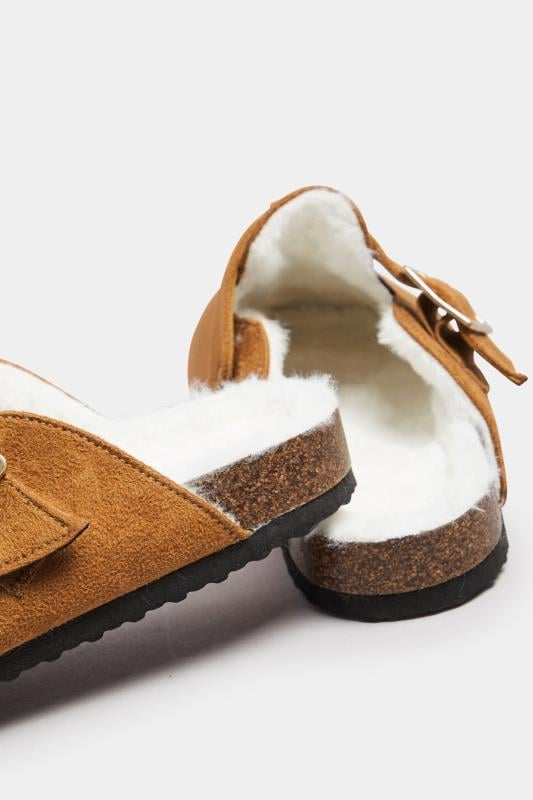 Evans Yours Chestnut Brown Faux Fur Lined Clogs In Extra Wide EEE Fit