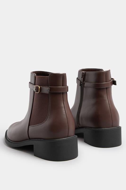 Evans Yours Chocolate Brown Faux Leather Buckle Stretch Ankle Boots In Wide E Fit & Extra Wide EEE Fit