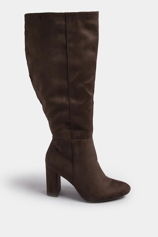 Evans Yours Chocolate Brown Faux Suede Heeled Knee High Boot In Extra Wide EEE Fit
