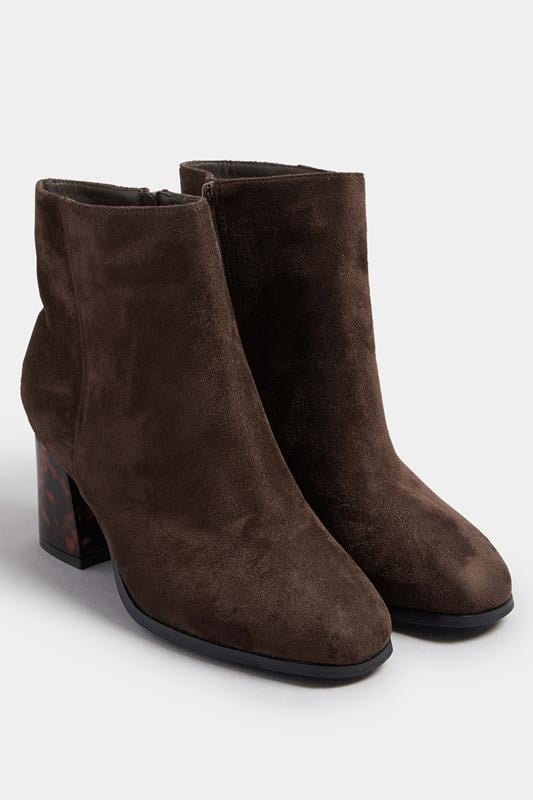 Evans Yours Chocolate Brown Tortoiseshell Block Heel Boots In Extra Wide EEE Fit