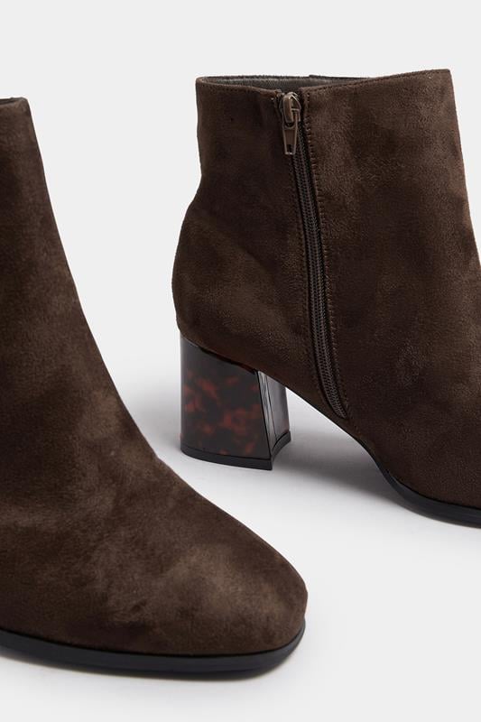 Evans Yours Chocolate Brown Tortoiseshell Block Heel Boots In Extra Wide EEE Fit