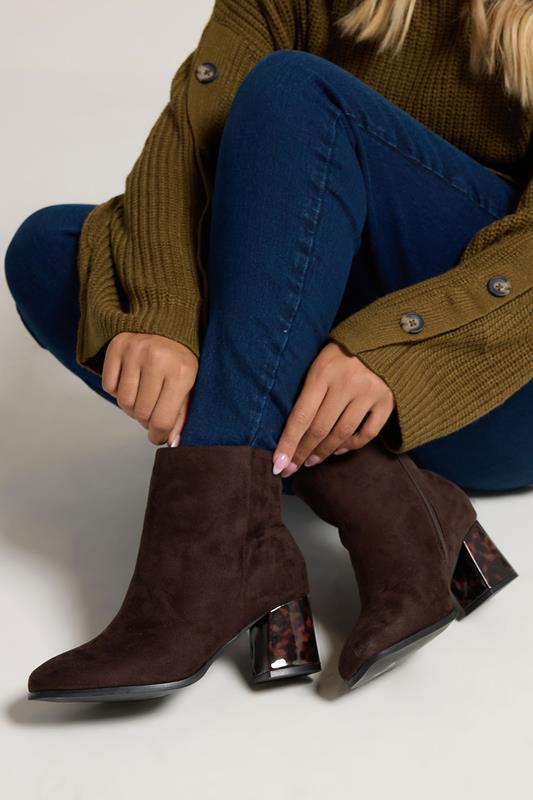 evans Yours Chocolate Brown Tortoiseshell Block Heel Boots In Extra Wide EEE Fit
