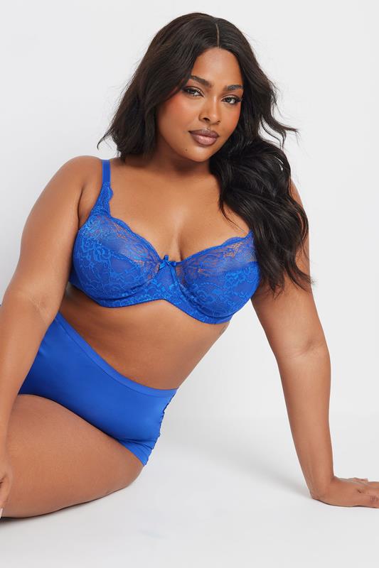 evans YOURS Cobalt Blue Stretch Lace Non-Padded Underwired Balcony Bra