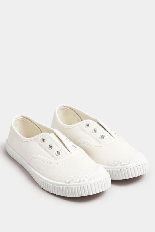Evans Yours Cream Canvas Slip On Trainers In Wide E Fit