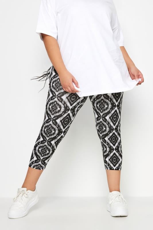 Evans YOURS Curve 2 PACK Black Aztec Print Cropped Leggings