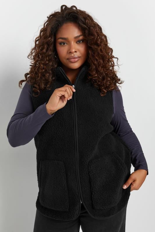 Evans YOURS Curve 2 PACK Black Aztec Print Teddy Borg Gilets