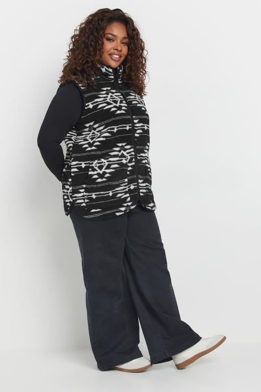 Evans YOURS Curve 2 PACK Black Aztec Print Teddy Borg Gilets