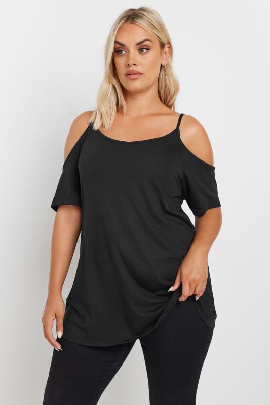 Evans YOURS Curve 2 PACK Black Cold Shoulder T-Shirts