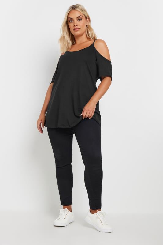 Evans YOURS Curve 2 PACK Black Cold Shoulder T-Shirts