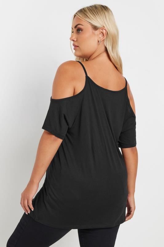 Evans YOURS Curve 2 PACK Black Cold Shoulder T-Shirts