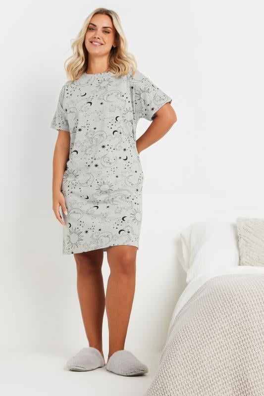 Evans YOURS Curve 2 PACK Black & Grey 'Cosmic Dreamer' Nightdresses