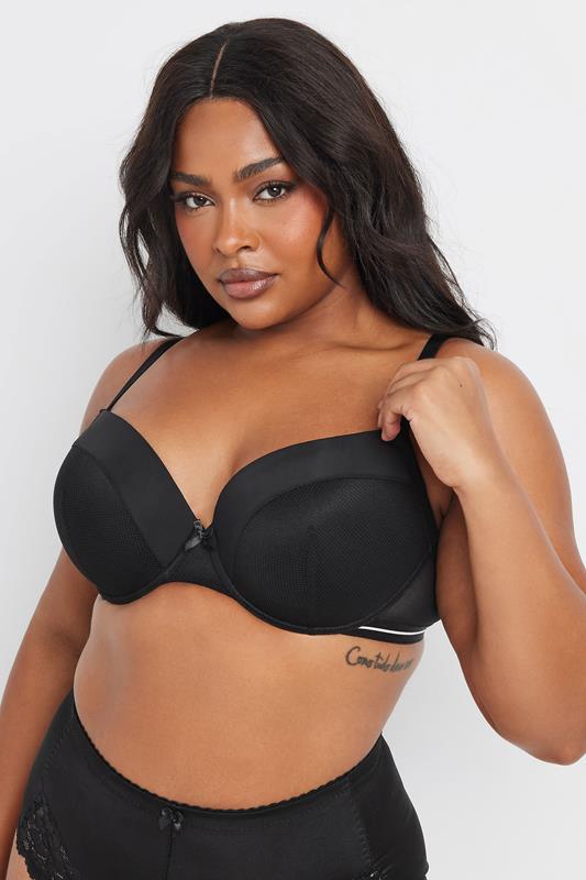 Evans YOURS Curve 2 PACK Black & Pink Mesh Padded Plunge Bras