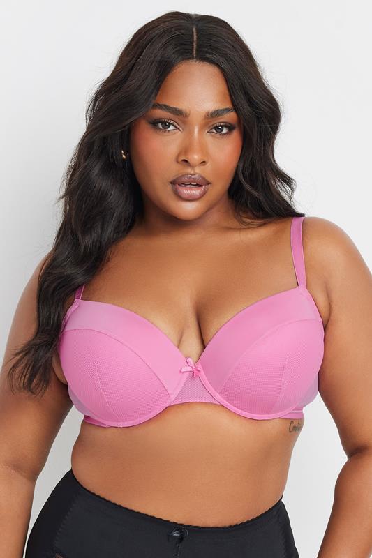 Evans YOURS Curve 2 PACK Black & Pink Mesh Padded Plunge Bras