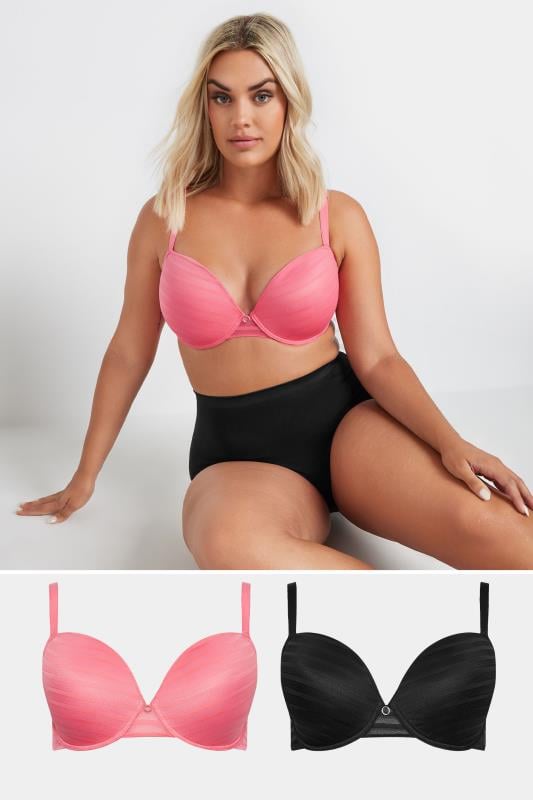 evans YOURS Curve 2 PACK Black & Pink Padded Underwired T-Shirt Bras