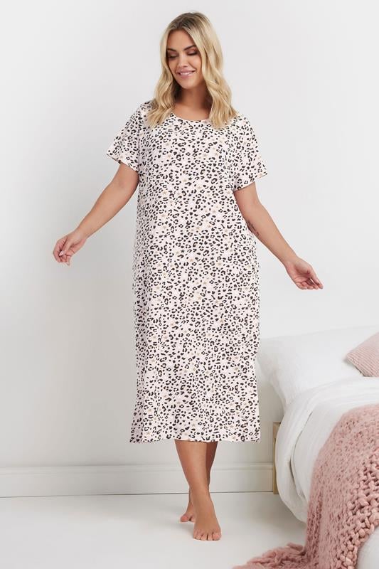 Evans YOURS Curve 2 PACK Black 'Stay Paw-sitive' Leopard Print Midaxi Nightdresses