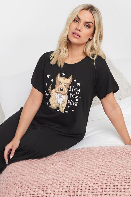 Evans YOURS Curve 2 PACK Black 'Stay Paw-sitive' Leopard Print Midaxi Nightdresses