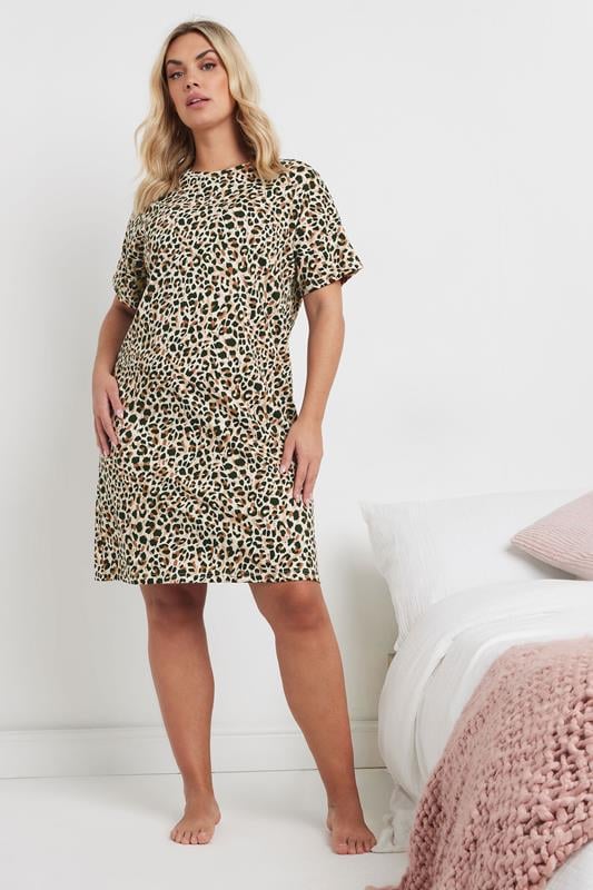 Evans YOURS Curve 2 PACK Black 'Weekend Vibes' Leopard Print Nightdresses