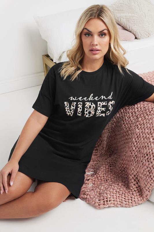 Evans YOURS Curve 2 PACK Black 'Weekend Vibes' Leopard Print Nightdresses