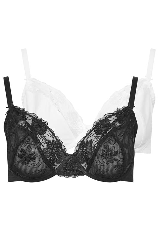 Evans YOURS Curve 2 PACK Black & White Lace Non Padded Underwired Bras