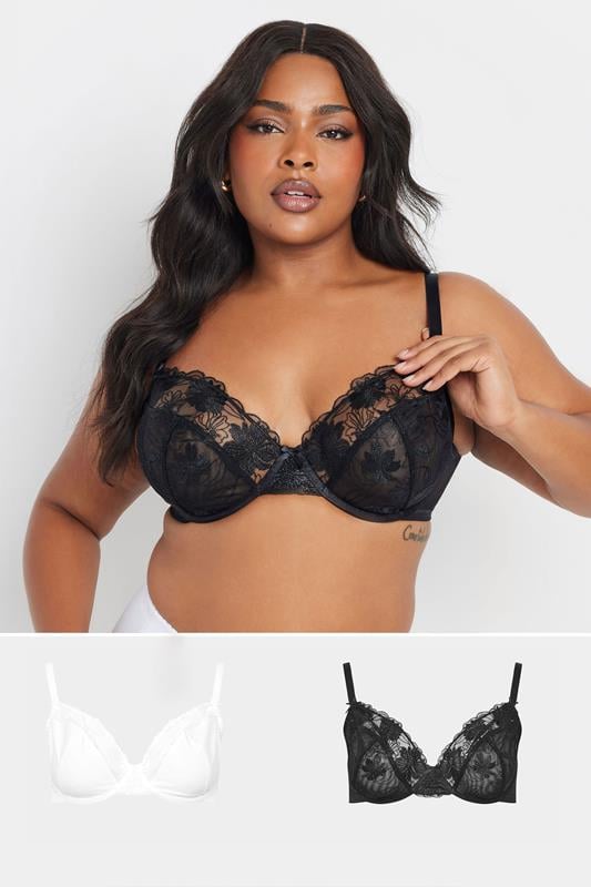 evans YOURS Curve 2 PACK Black & White Lace Non Padded Underwired Bras