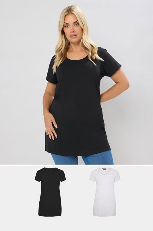 evans YOURS Curve 2 PACK Black & White Longline T-Shirts