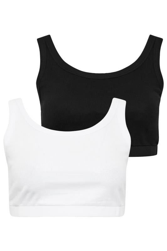 Evans YOURS Curve 2 PACK Black & White Ribbed Crop Tops