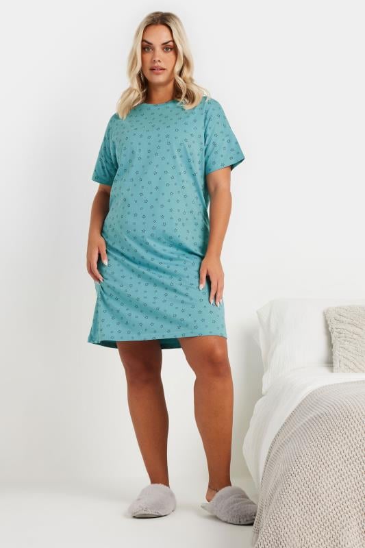 Evans YOURS Curve 2 PACK Blue 'Wellness' Star Print Nightdresses