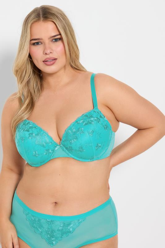 Evans YOURS Curve 2 Pack Blue & White Floral Lace Embroidered Padded Bras