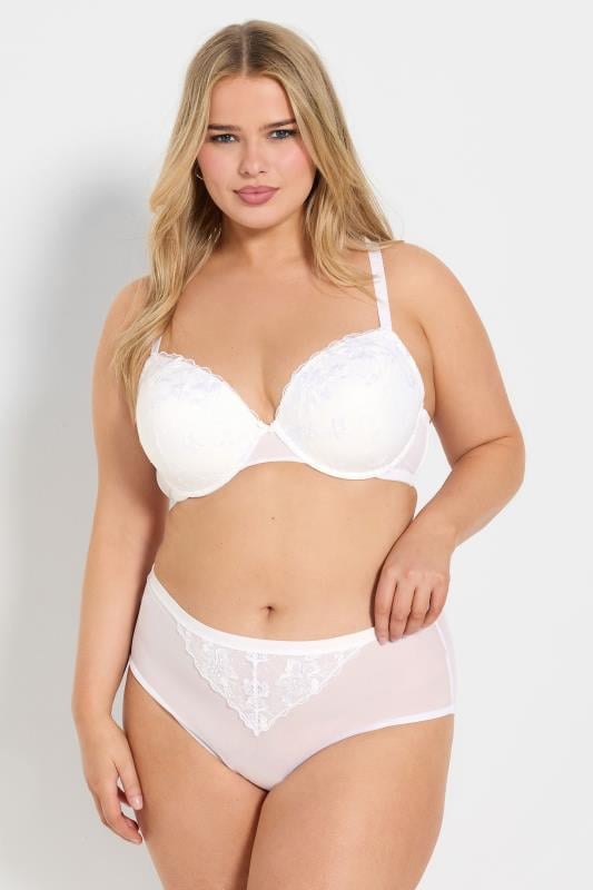 Evans YOURS Curve 2 Pack Blue & White Floral Lace Embroidered Padded Bras