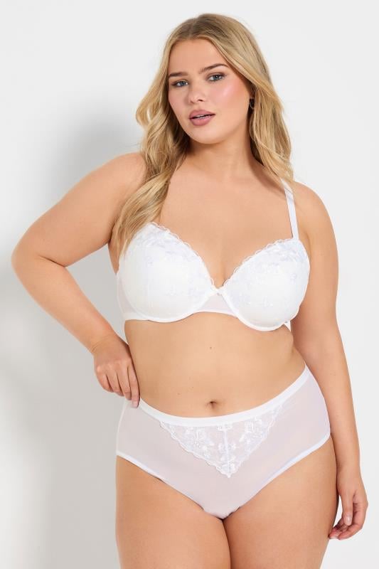 Evans YOURS Curve 2 PACK Blue & White Lace Embroidered Full Briefs