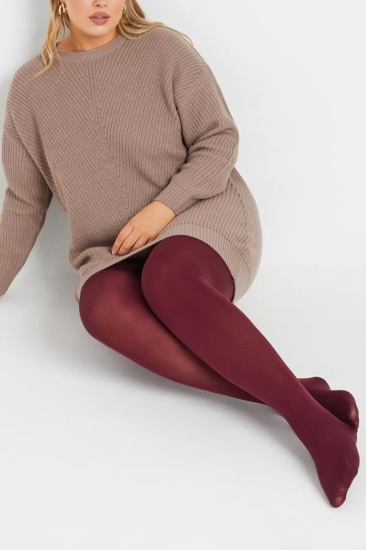 Evans YOURS Curve 2 PACK Burgundy Red & Black 100 Denier Tights