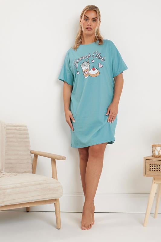 Evans YOURS Curve 2 PACK Cotton Blue 'Brunch Club' Nightdresses