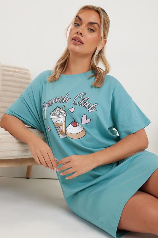 Evans YOURS Curve 2 PACK Cotton Blue 'Brunch Club' Nightdresses