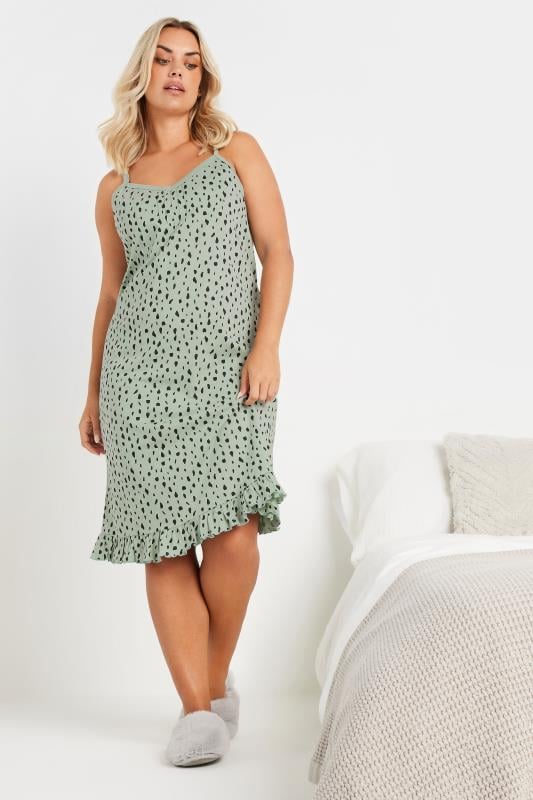 Evans YOURS Curve 2 PACK Green & Black Spot Print Chemise Nightdresses