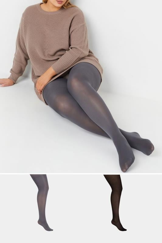 evans YOURS Curve 2 PACK Grey & Black 100 Denier Tights