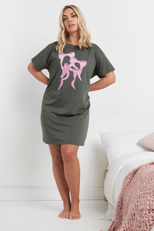 Evans YOURS Curve 2 PACK Grey & Pink Bow Print Nightdresses