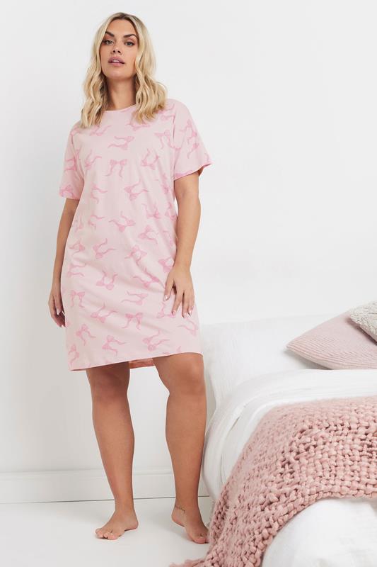 Evans YOURS Curve 2 PACK Grey & Pink Bow Print Nightdresses