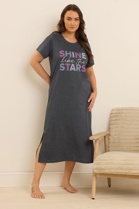 Evans YOURS Curve 2 PACK Grey 'Shine Like The Stars' Midaxi Nightdresses