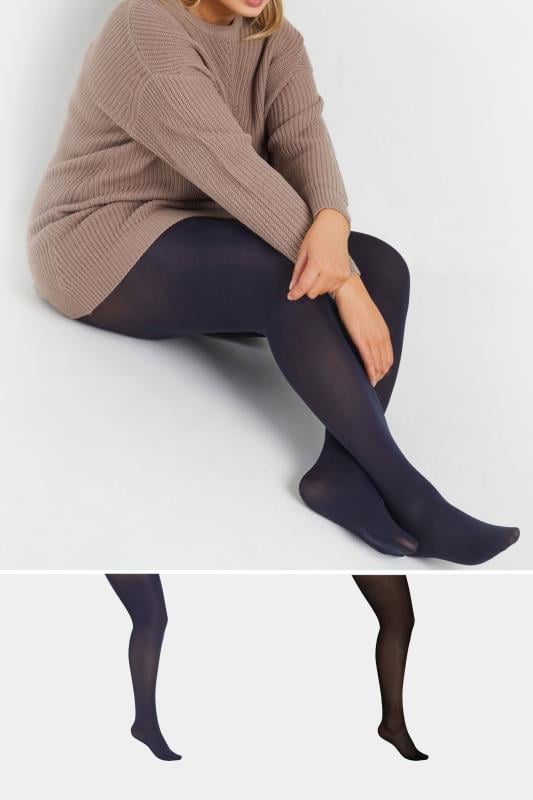 evans YOURS Curve 2 PACK Navy Blue & Black 100 Denier Tights
