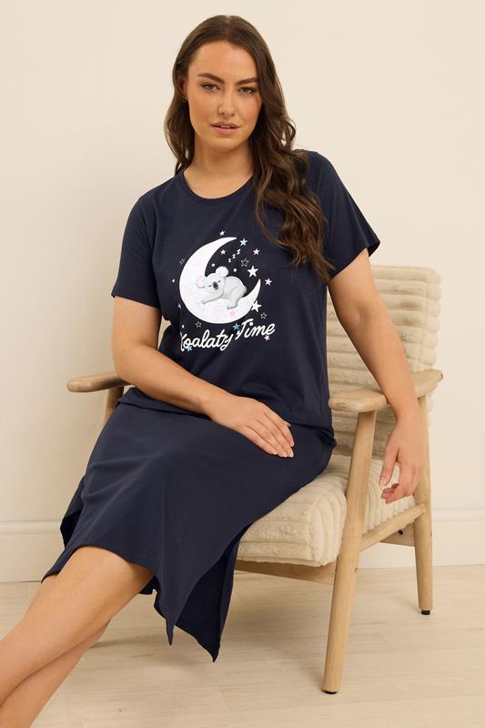 Evans YOURS Curve 2 PACK Navy Blue 'Koalaty Time' Midaxi Nightdresses