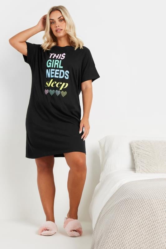 Evans YOURS Curve 2 PACK Pink & Black Heart Print Slogan Nightdresses