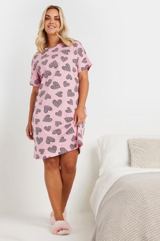 Evans YOURS Curve 2 PACK Pink & Black Heart Print Slogan Nightdresses