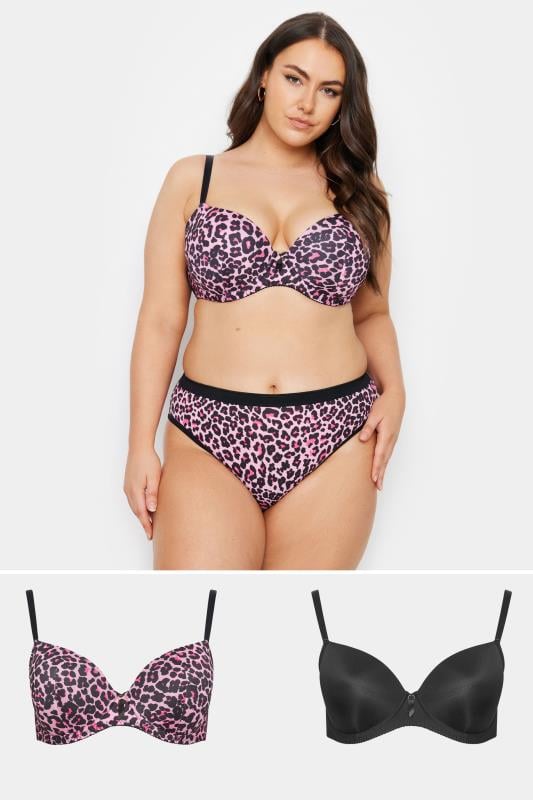 evans YOURS Curve 2 PACK Pink & Black Leopard Print T-Shirt Bras