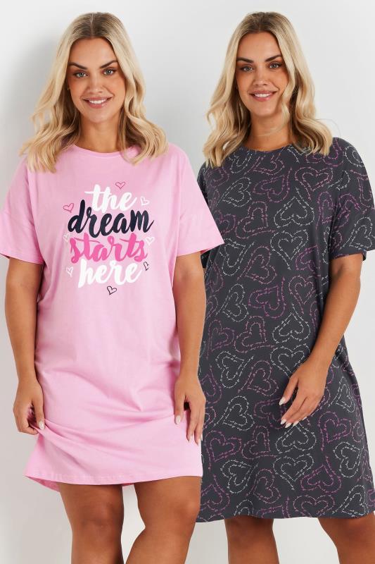 evans YOURS Curve 2 PACK Pink 'The Dream Starts Here' Nightdresses